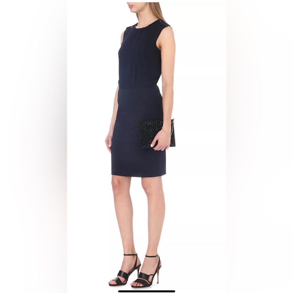 Reiss asti navy blue pleat detailed bodice sleeveless dress. Side 2